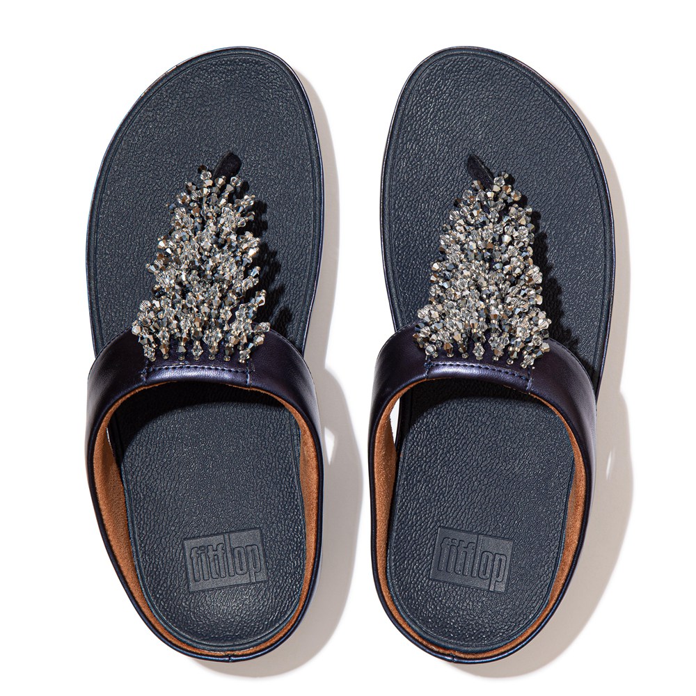 Fitflop Womens Sandals Navy - Rumba Beaded Toe-post - 47EKLXPIF